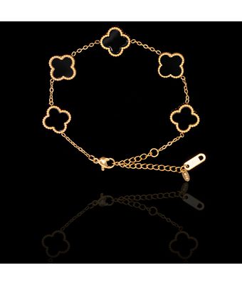 Pulseira Trevo Preto Aço Inox Dourado - MANTOAN LOJA