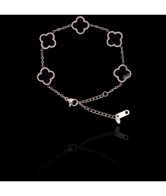 Pulseira Trevo Preto Aço Inox Prateado - MANTOAN LOJA