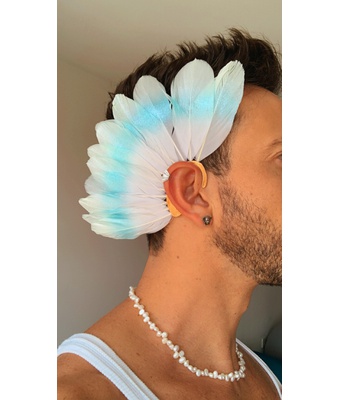 Ear Cuff Branco/Glitter Azul Piscina/Tiffany - MANTOAN LOJA