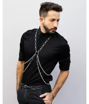 Body Chain Connections Couro Preto / Aço Inox... - MANTOAN LOJA