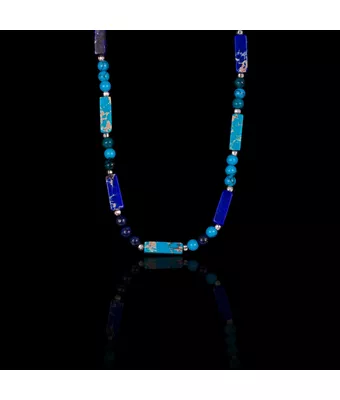 Colar Pedra Natural Jasper Azul/Azul Royal Pr... - MANTOAN LOJA