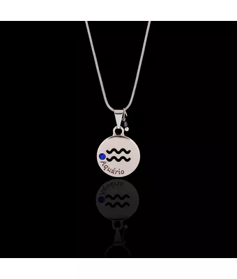 Colar Signo Aquário Aço Inox Prateado - MANTOAN LOJA