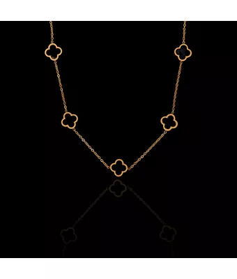 Colar Trevo Preto Aço Inox Dourado - MANTOAN LOJA