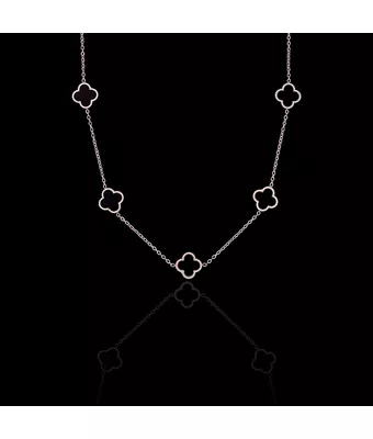Colar Trevo Preto Aço Inox Prateado - MANTOAN LOJA