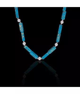 Colar Pedra Natural Jasper Azul 13x4mm Prata ... - MANTOAN LOJA