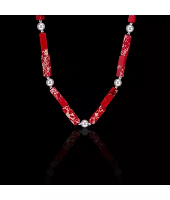 Colar Pedra Natural Jasper Vermelho 13x4mm Pr... - MANTOAN LOJA