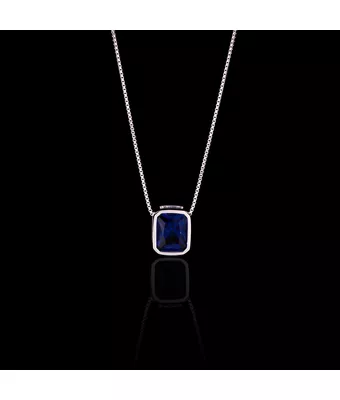 Colar Zircônia Safira 10x10x12 mm Prata 925 - MANTOAN LOJA