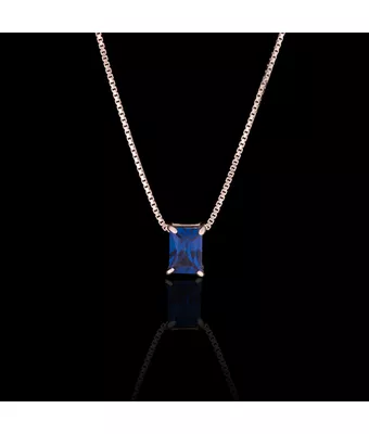 Colar Zircônia Safira 6x6x8mm Prata 925 - MANTOAN LOJA