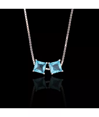 Escapulário Zircônia Turquesa 6 mm Prata 925 - MANTOAN LOJA