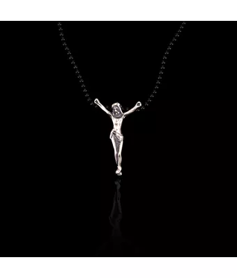 Colar Cristo com Pedra Natural Ônix Negra Esf... - MANTOAN LOJA