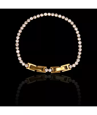 Pulseira Riviera Incolor 3mm Aço Inox Dourado - MANTOAN LOJA