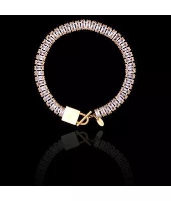 Pulseira Zircônia Incolor Aço Inox Dourada - MANTOAN LOJA