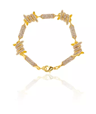 Pulseira Arame Farpado Cravejado Zamak Dourad - MANTOAN LOJA