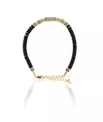 Pulseira Pedra Natural Disco Ônix Negra/jaspe... - MANTOAN LOJA