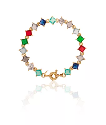 Pulseira Zircônia 6x6mm Coloridas Semijoia Ou... - MANTOAN LOJA
