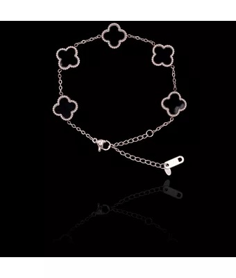 Pulseira Trevo Preto Aço Inox Prateado - MANTOAN LOJA