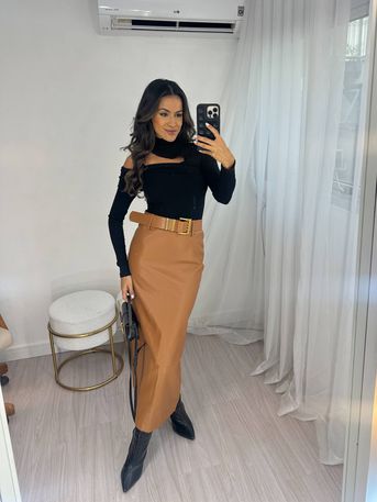 Saia Midi Mocha Mousse Vilma Marrom - SUBLIME 