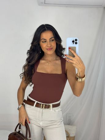 Body Decote Quadrado Marrom Misey - SUBLIME 