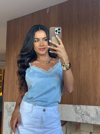 Blusa Acetinada Azul Selena - SUBLIME 