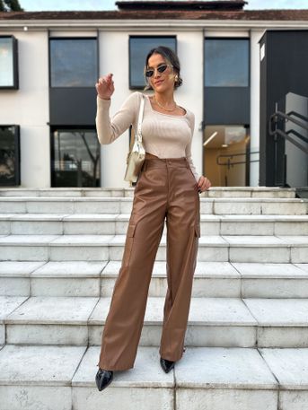 Calça Wide Leg Cargo Marrom Marwi - SUBLIME 