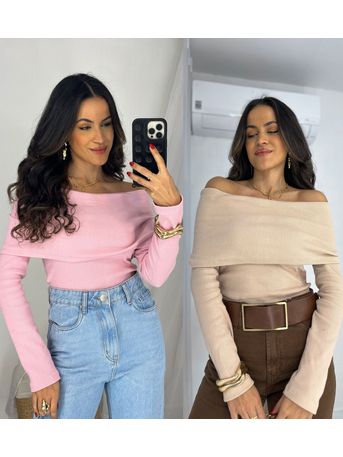 Compre o kit Blusa Ombro a Ombro Nude + Rosa Bourn