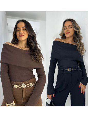Compre o kit Blusa Ombro a Ombro Preta + Café Bour...