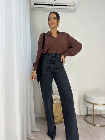 Calça Wide Leg Sofi Preta Estonada - SUBLIME 