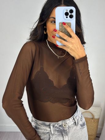 Blusa Tule Marrom Tefy - SUBLIME 