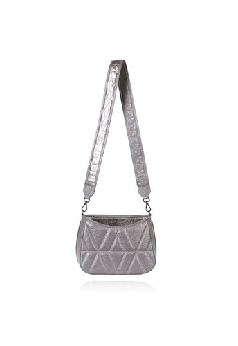 Bolsa Dayana Couro Cinza c/ Grafite Metalizado