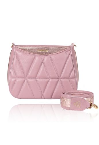 Bolsa Dayana Couro Rosa Antigo c/ Rosê Gold Metalizado