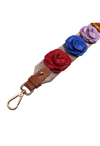 Alça Flowers Couro Ouro Colors