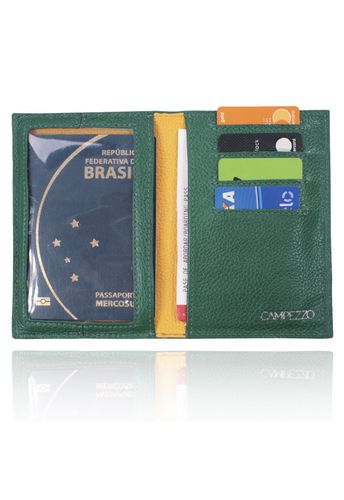 Porta Passaporte Couro Brasil (Azul, Verde e Amarelo)