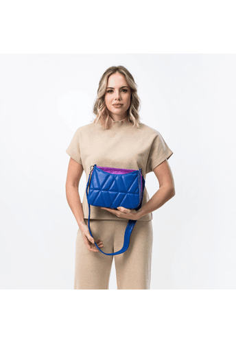 Bolsa Dayana Couro Azul Royal c/ Pink Metalizado e Mint