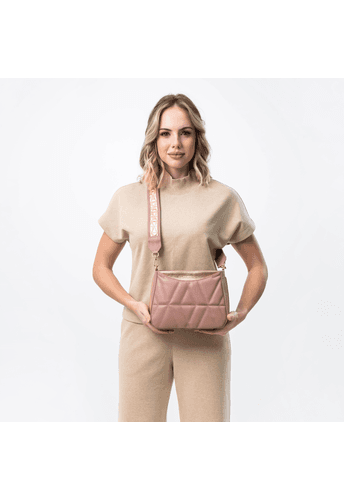 Bolsa Dayana Couro Rosa Antigo c/ Rosê Gold Metalizado