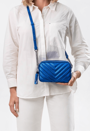 Bolsa Mini Lobby Azul Royal Metalizado