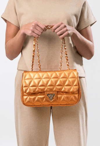 Bolsa Nina Petit Couro Ocre metalizado