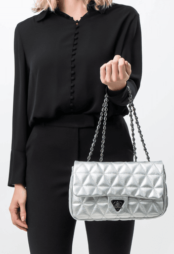 Bolsa Nina Petit Couro Prata Metalizado