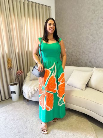 Vestido Dubai verde/ laranja - 2470 - Rebeca Azevedo
