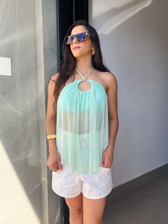 Blusa Liz Verde Transparencia - 8163 - Rebeca Azevedo