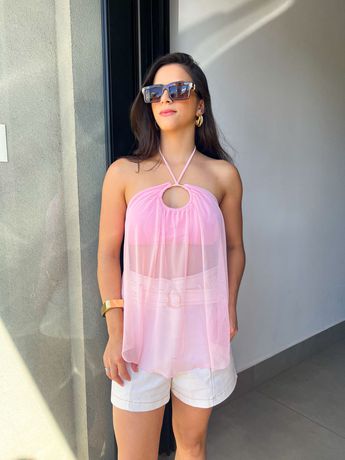 Blusa Liz Rosa Transparencia - 8165 - Rebeca Azevedo