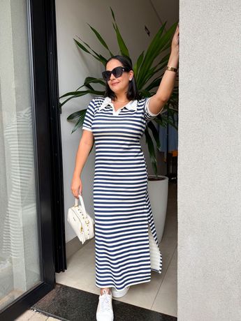 Vestido Brisa Gola Polo Azul Marinho - 8018 - Rebeca Azevedo