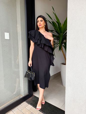 Vestido Naomi Linho Preto - 8030 - Rebeca Azevedo