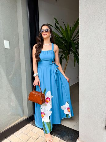 Vestido Flor Azul - 7093 - Rebeca Azevedo