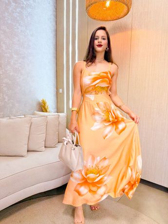 Vestido Paula Estampado Laranja - 6099 - Rebeca Azevedo