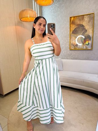 Vestido Eva Listrado Verde - 7044 - Rebeca Azevedo