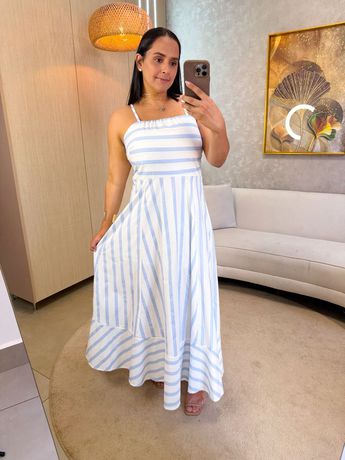 Vestido Eva Listrado Azul - 7047 - Rebeca Azevedo