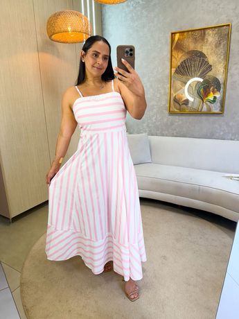 Vestido Eva Listrado Rosa - 7046 - Rebeca Azevedo