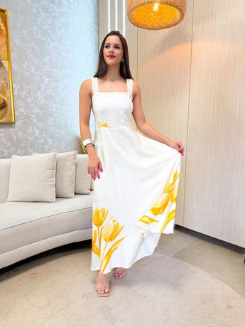 Vestido Nádia Off/Amarelo - 7054 - Rebeca Azevedo