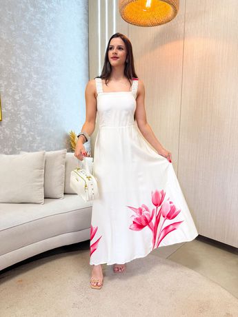 Vestido Nádia Off/Rosa - 7056 - Rebeca Azevedo