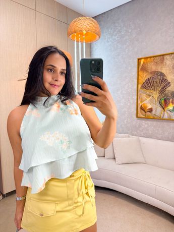 Blusa Helo Azul Flor - 6068 - Rebeca Azevedo